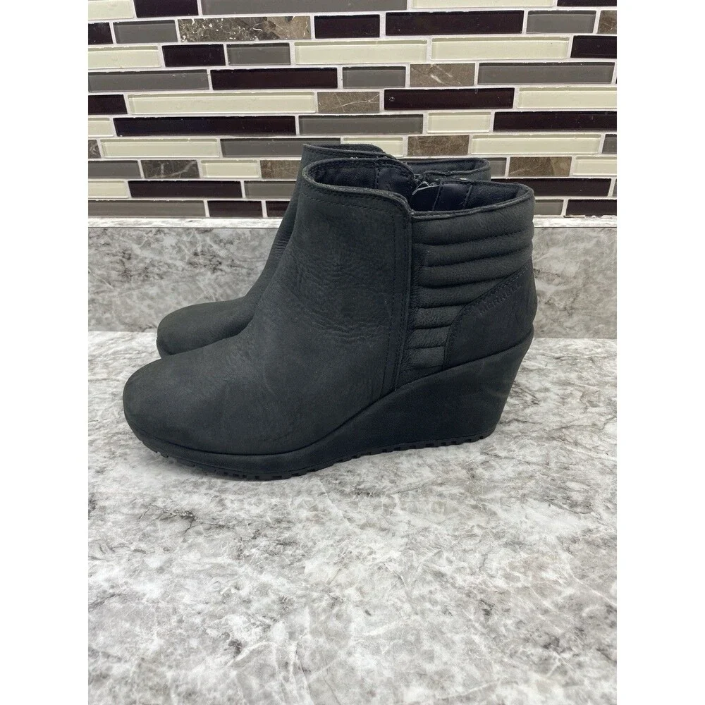 Merrell Tremblant Wedge Waterproof Booties Womens 9.5 Black Leather Side Zip